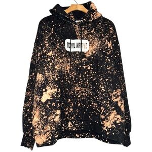 Royal Native Uni-Sex L Black Bleached Logo Front Smiley Face Hoodie Sweatshirt